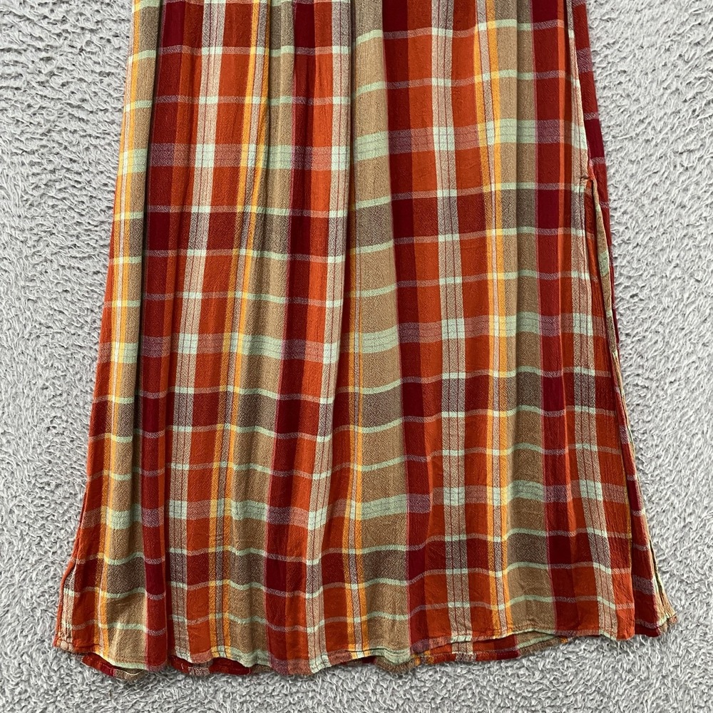 Urban Outfitters Midi Dress Womens Medium Orange Plaid Off Shoulder Smocked - Picture 12 of 15